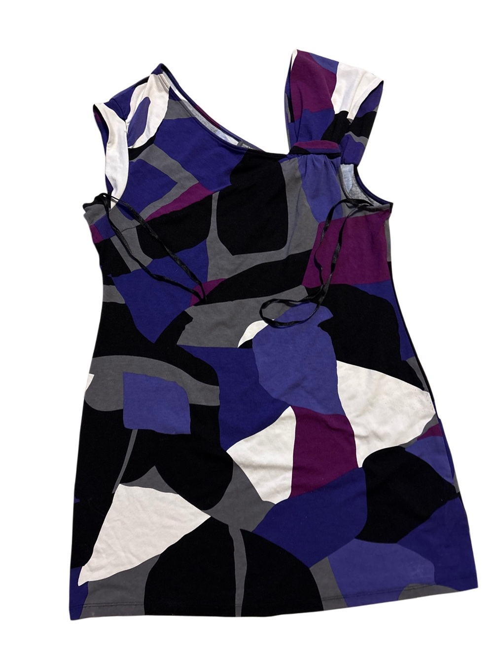 Abstract Print One-Shoulder Dress - Black, Purple, Gray, White